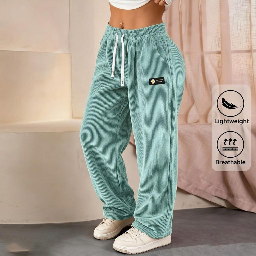 Women's Drawstring Corduroy Pants Straight Leg Casual All Season