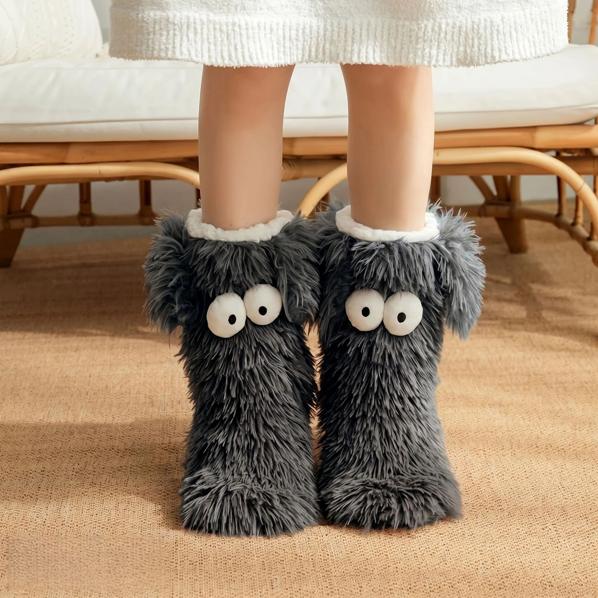 Plusock Plus Size Fluffy Monster Indoor Slipper Socks