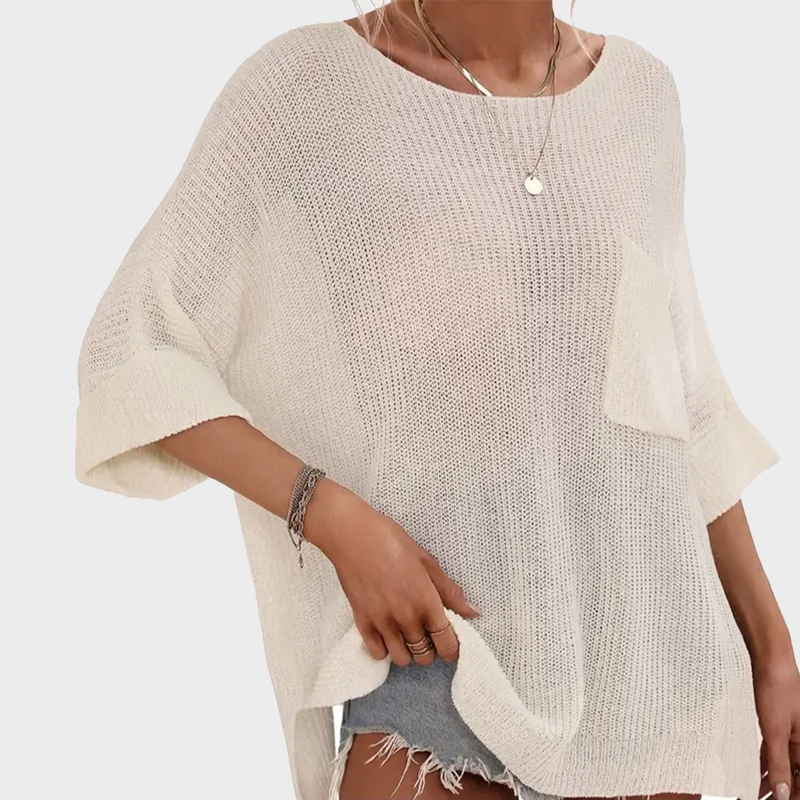Women's Oversized Batwing Short-Sleeve Knitting Pullover Top