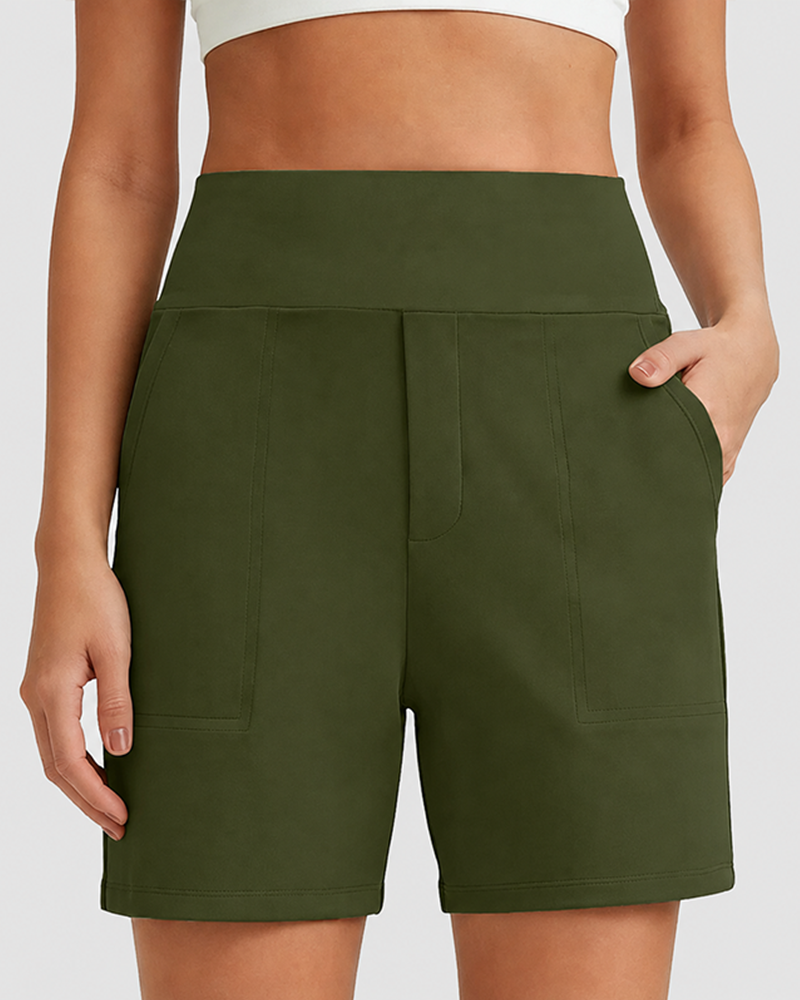 Women's High-Waisted Athletic Bermuda Shorts with Pockets – Running, Yoga, Summer Casual Activewear