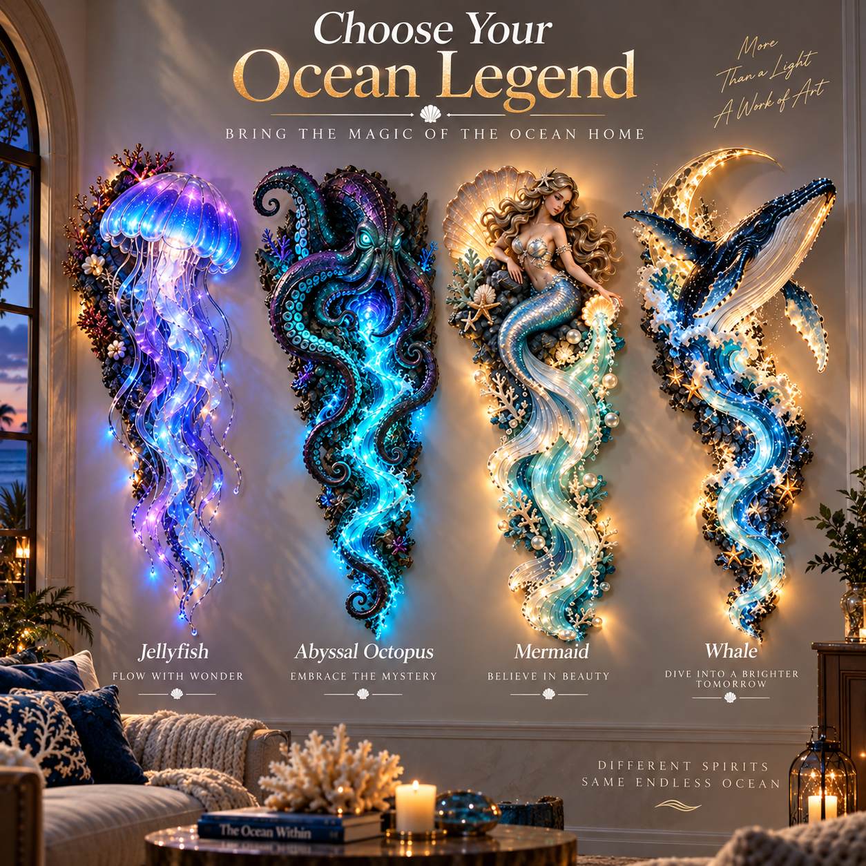 ⏰Limited Stock 50% OFF - 🌊✨ Enchanted Ocean Legends™ Lighted Wall Décor Collection 🐋🧜♀️