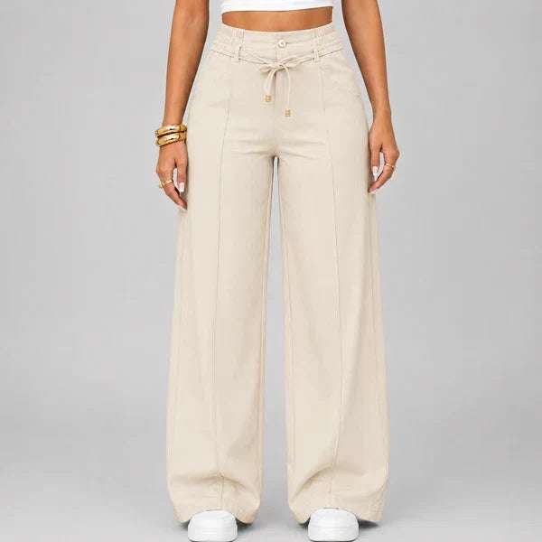 New Summer Drawstring High Waist Wide Leg Pants