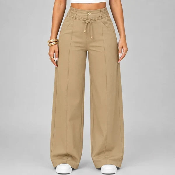 New Summer Drawstring High Waist Wide Leg Pants