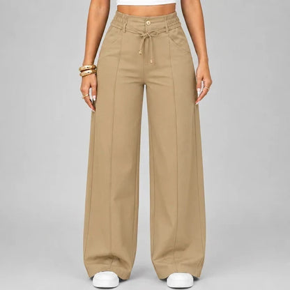 New Summer Drawstring High Waist Wide Leg Pants