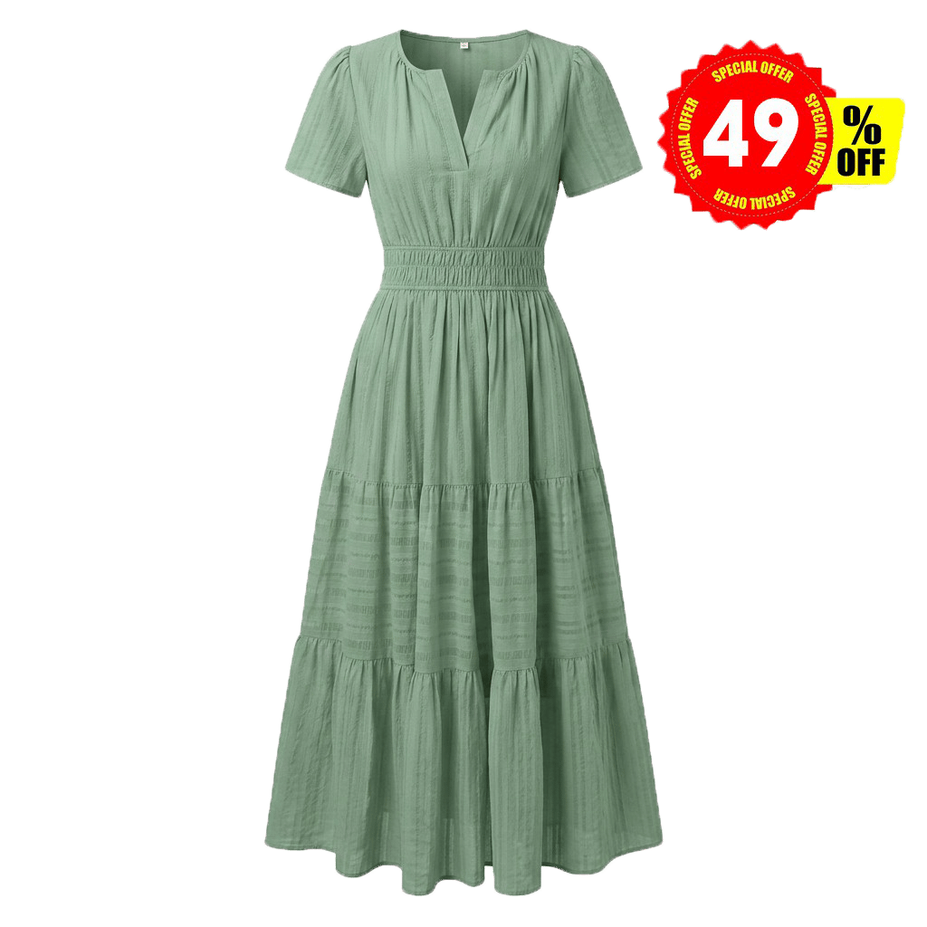 2026 Women Summer Boho Beach Dress, V Neck Short Sleeve with Pockets
