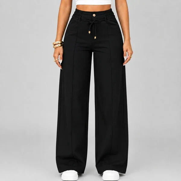 New Summer Drawstring High Waist Wide Leg Pants