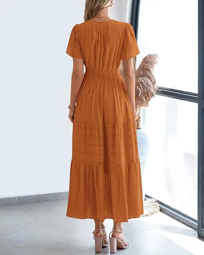 Womens Summer Lightweight Short Sleeve V Casual Midi Maxi Dresses