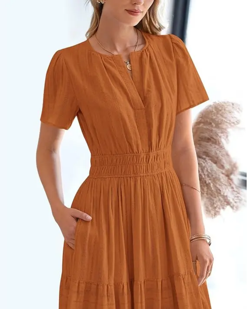 Womens Summer Lightweight Short Sleeve V Casual Midi Maxi Dresses