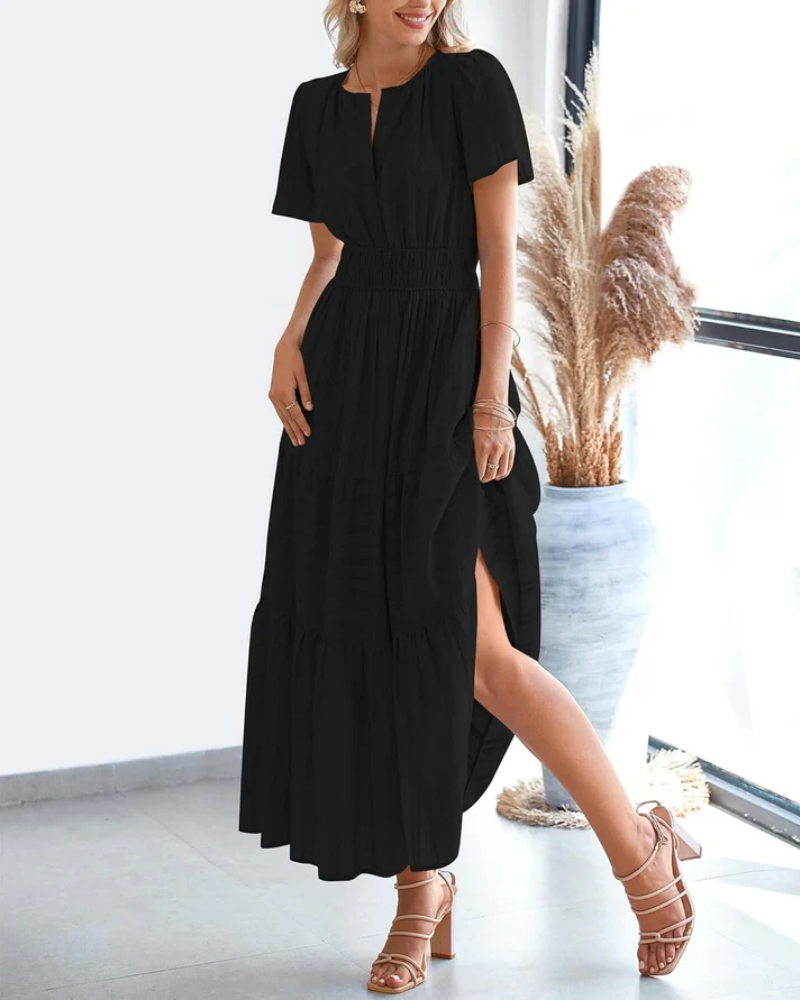 Womens Summer Lightweight Short Sleeve V Casual Midi Maxi Dresses