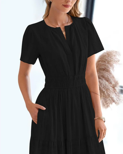 Womens Summer Lightweight Short Sleeve V Casual Midi Maxi Dresses