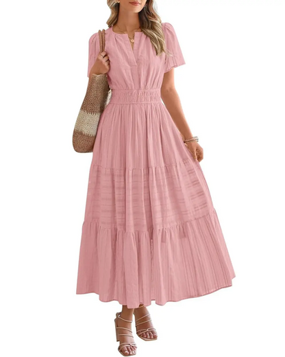 Womens Summer Lightweight Short Sleeve V Casual Midi Maxi Dresses