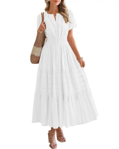 Womens Summer Lightweight Short Sleeve V Casual Midi Maxi Dresses