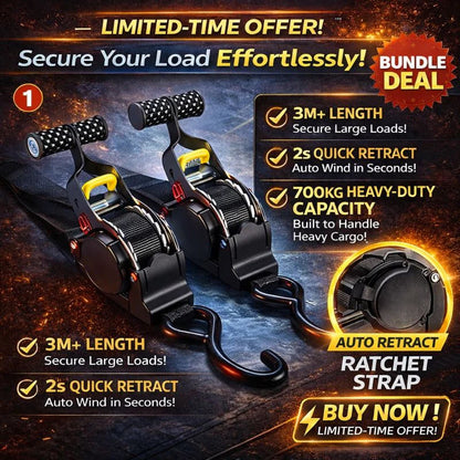 Tkhotpick Auto-Retract Tie-Down Ratchet Straps