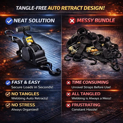 Tkhotpick Auto-Retract Tie-Down Ratchet Straps