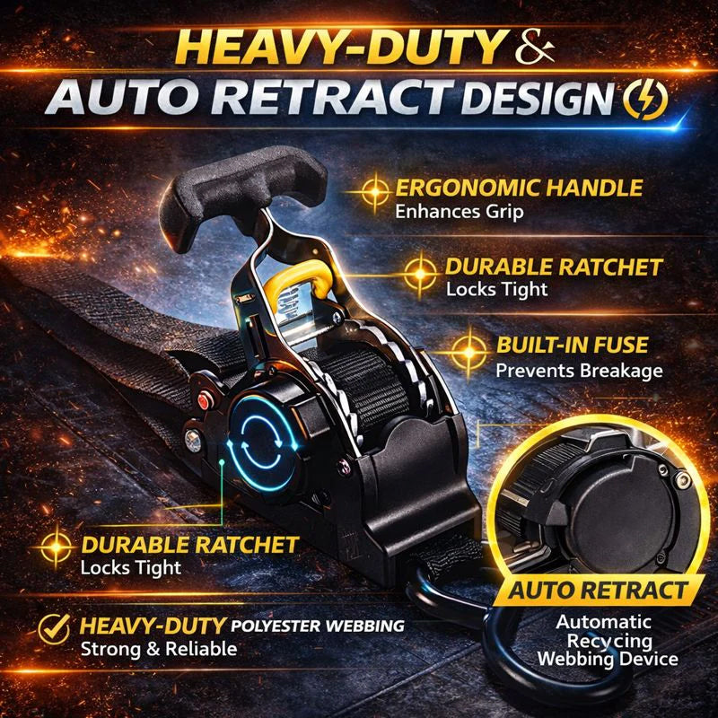 Tkhotpick Auto-Retract Tie-Down Ratchet Straps