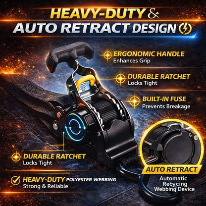 Tkhotpick Auto-Retract Tie-Down Ratchet Straps