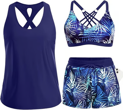 Women's Sporty Tankini Set with Shorts Pockets Athletic Bathing Suit 2026 Modest