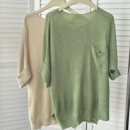 Women's Oversized Batwing Short-Sleeve Knitting Pullover Top