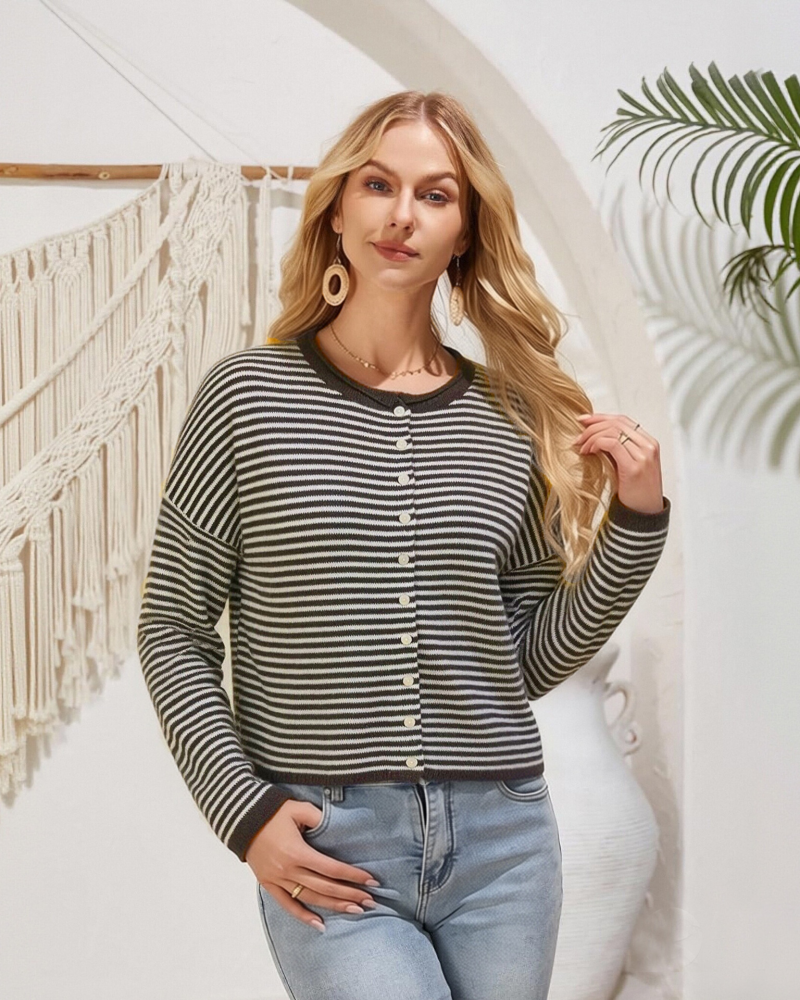 Women's Striped Cardigan Knit Long Sleeve Casual Fall Winter