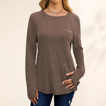 Women's Tunic Top Long Sleeve Round Neck with Thumb Holes