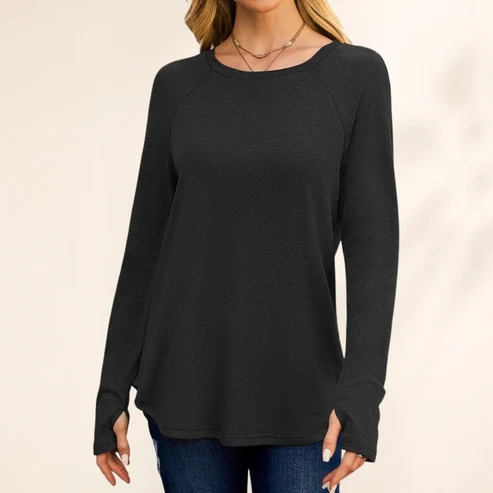 Women's Tunic Top Long Sleeve Round Neck with Thumb Holes