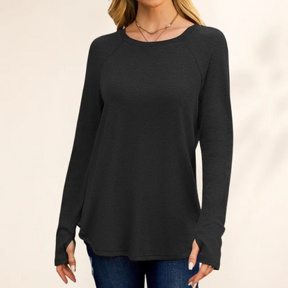 Women's Tunic Top Long Sleeve Round Neck with Thumb Holes