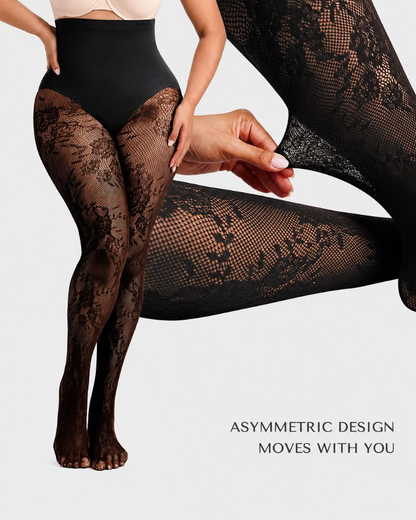 High-Waisted Floral Lace Shaping Tights