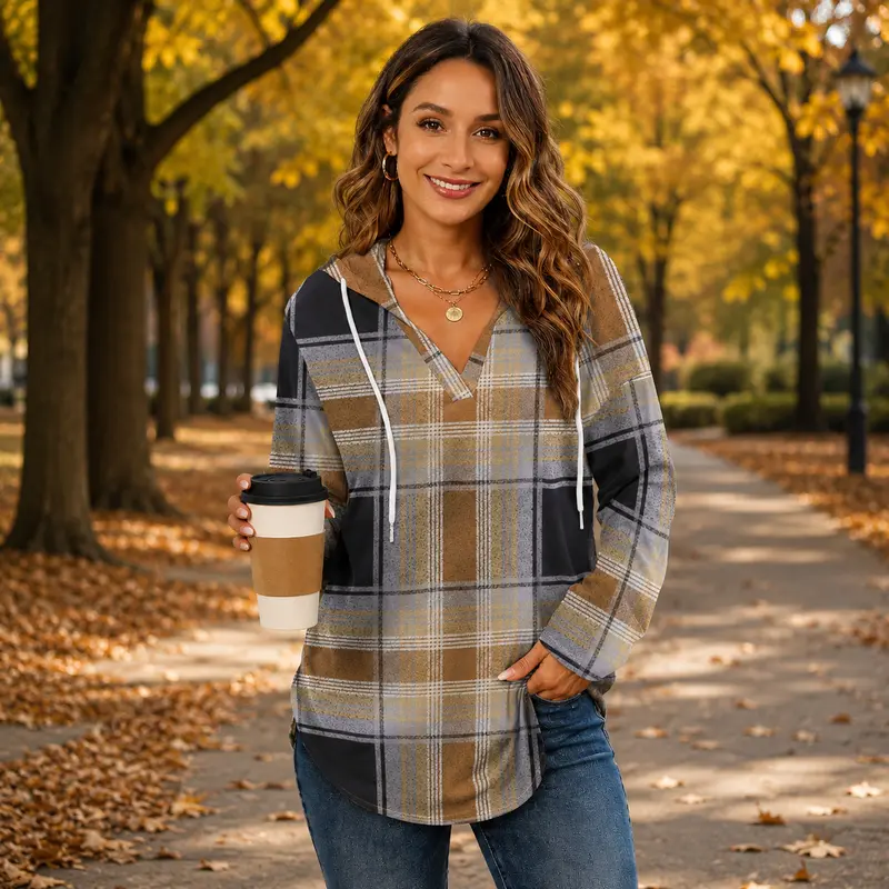 Relaxed V-Neck High-Low Tunic Hoodie