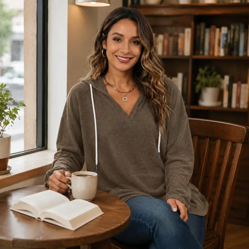 Relaxed V-Neck High-Low Tunic Hoodie