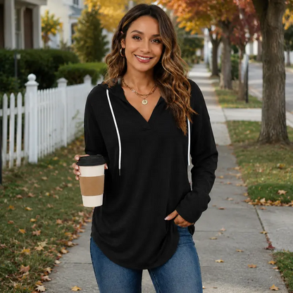 Relaxed V-Neck High-Low Tunic Hoodie