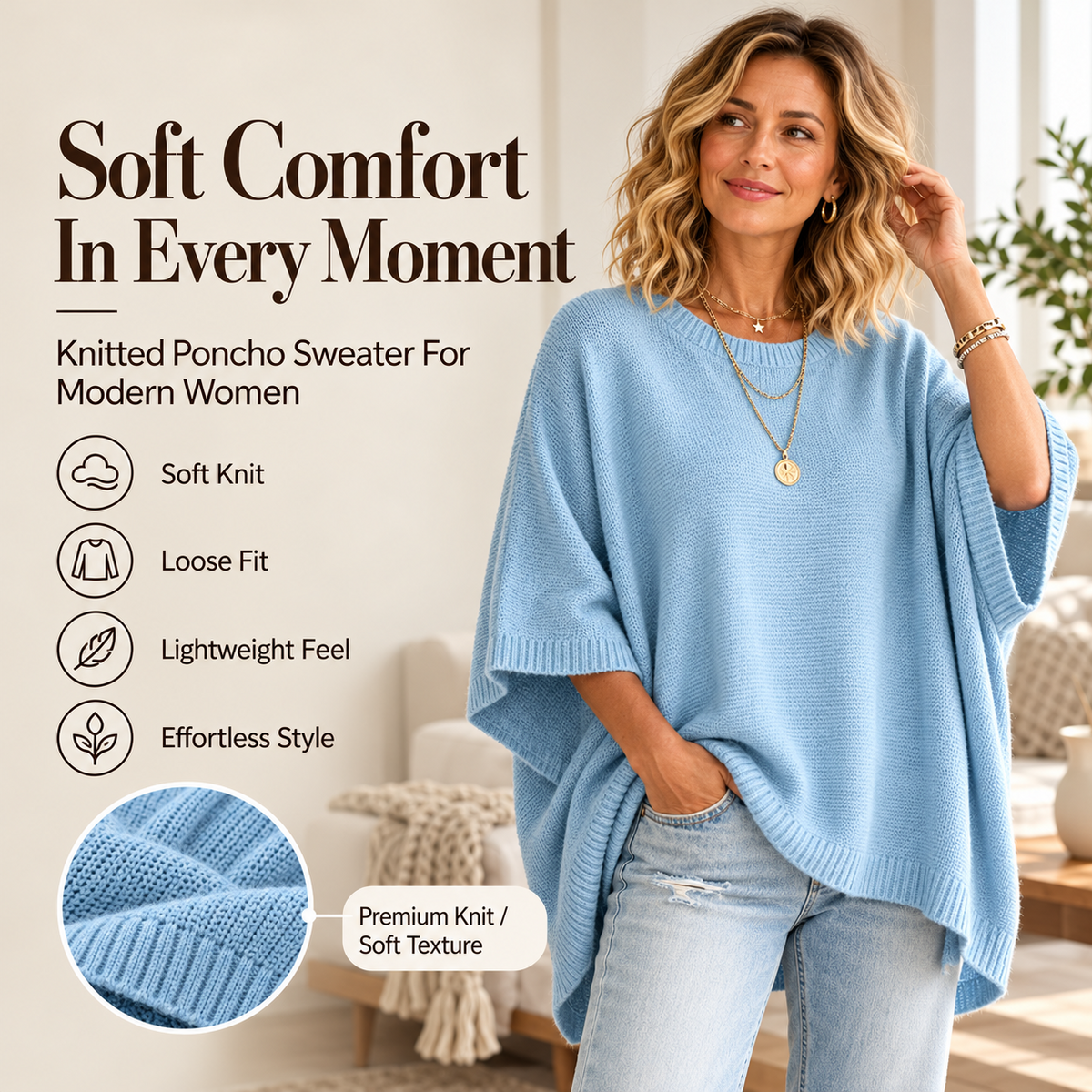 Women's Loose Solid Color Casual Knit Sweater