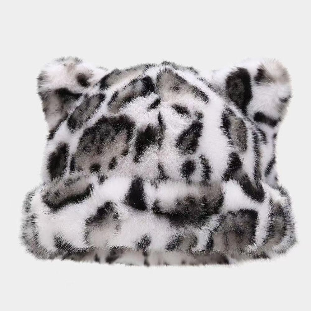 Leopard Print Plush Cat Ear Hat