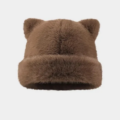 Leopard Print Plush Cat Ear Hat