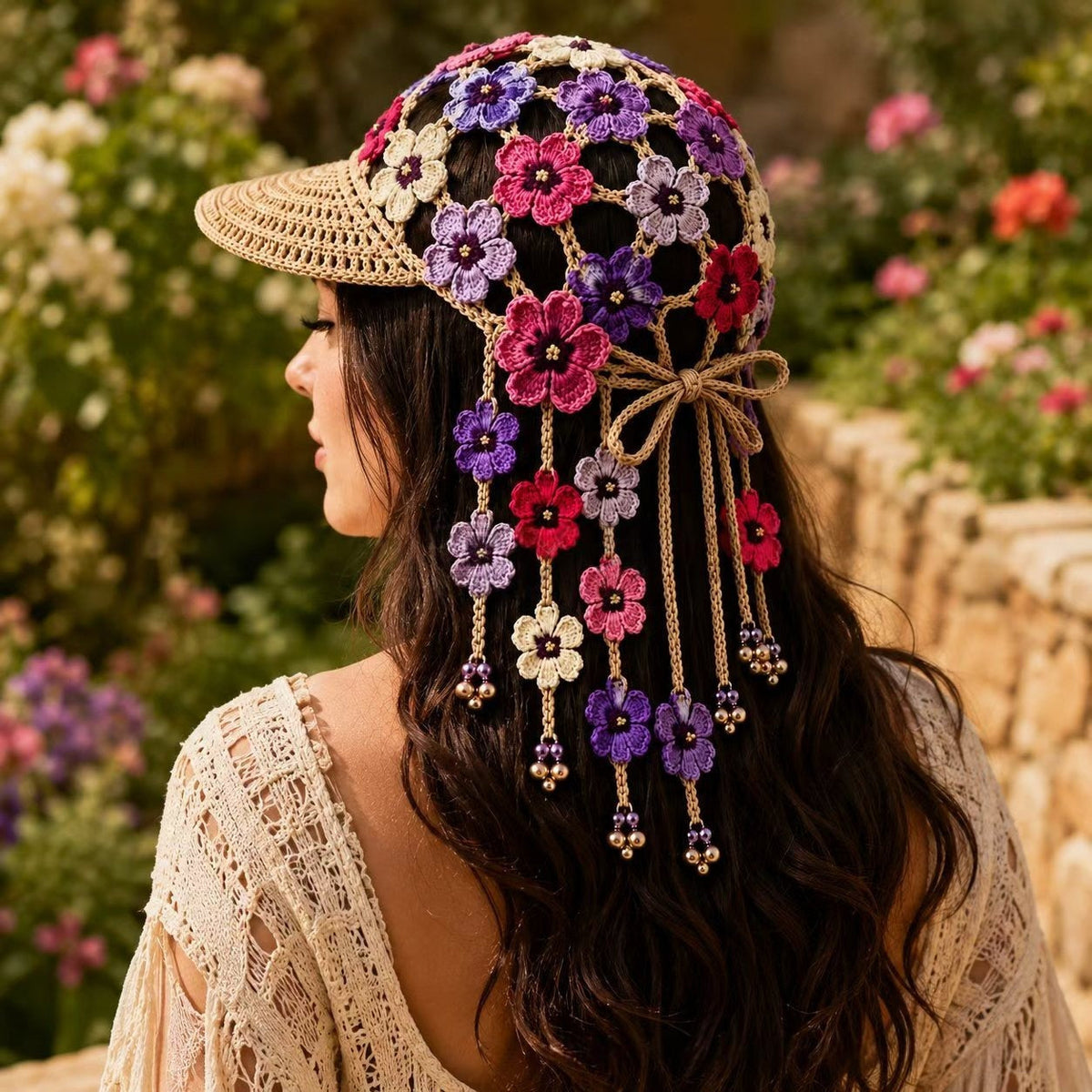 ☀ 🌻 Knitted Sunflower Hollow-Out Baseball Cap