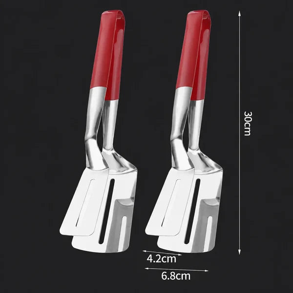 🍳 2-in-1 Stainless Steel Spatula Tongs – Grip, Flip & Serve🔥