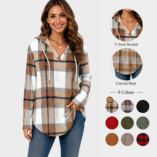 Relaxed V-Neck High-Low Tunic Hoodie