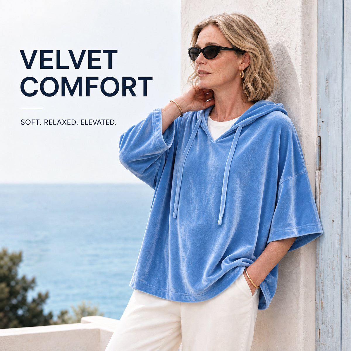 Women's Velour Oversized Hoodie 3/4 Sleeve