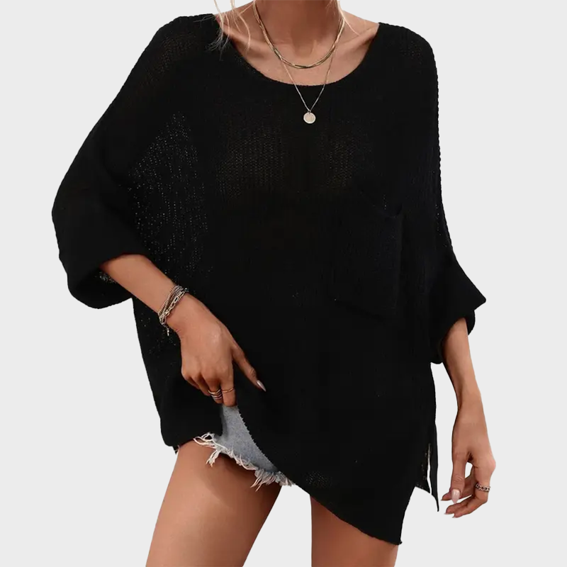 Women's Oversized Batwing Short-Sleeve Knitting Pullover Top