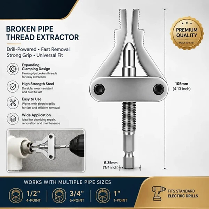 🔧Drill-Powered Broken Pipe Thread Extractor – Universal 1/2", 3/4" & 1" Broken Pipe Nipple Remover Tool