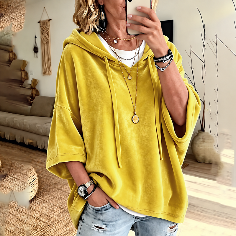Women's Velour Oversized Hoodie 3/4 Sleeve