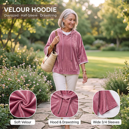 Women's Velour Oversized Hoodie 3/4 Sleeve