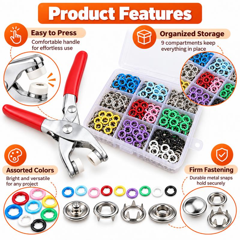 🧵 100Pcs Invisible Colored Metal Buckle & Manual Pressure Pliers | Quick Clothing Repair & DIY