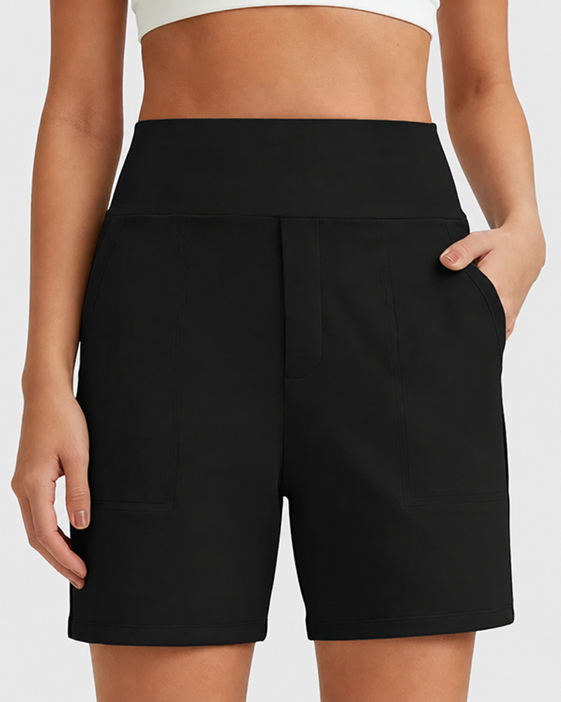 Women's High-Waisted Athletic Bermuda Shorts with Pockets – Running, Yoga, Summer Casual Activewear