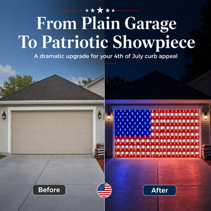 🇺🇸 4th Of July Garage Flag Net Lights📏16.1 ft × 6.9 ft