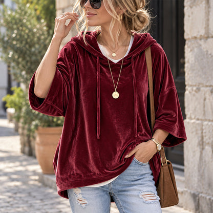 Women's Velour Oversized Hoodie 3/4 Sleeve