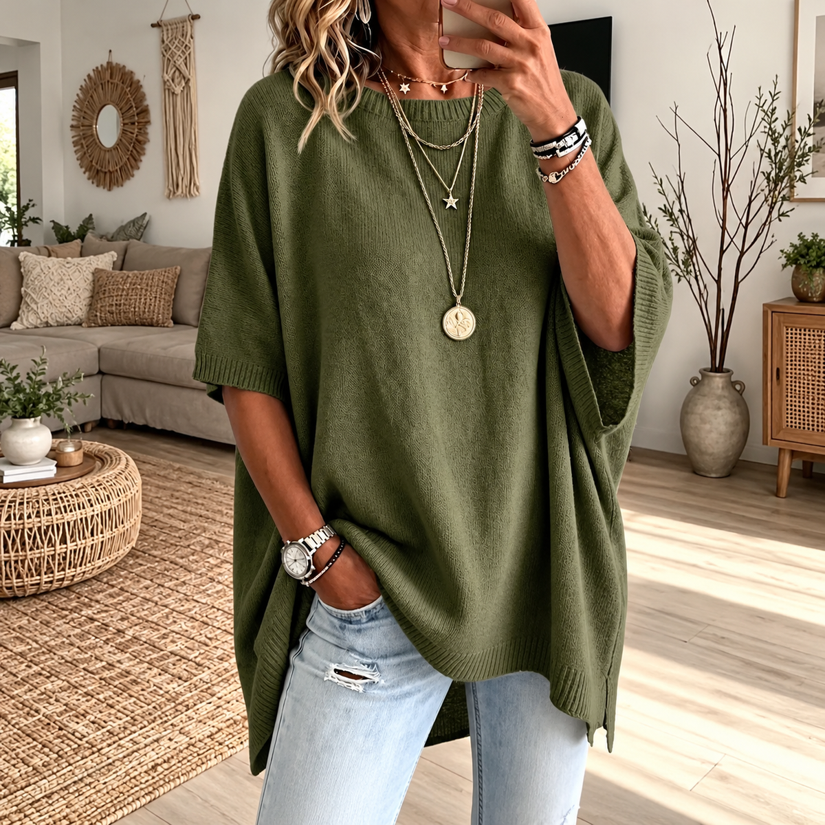 Women's Loose Solid Color Casual Knit Sweater