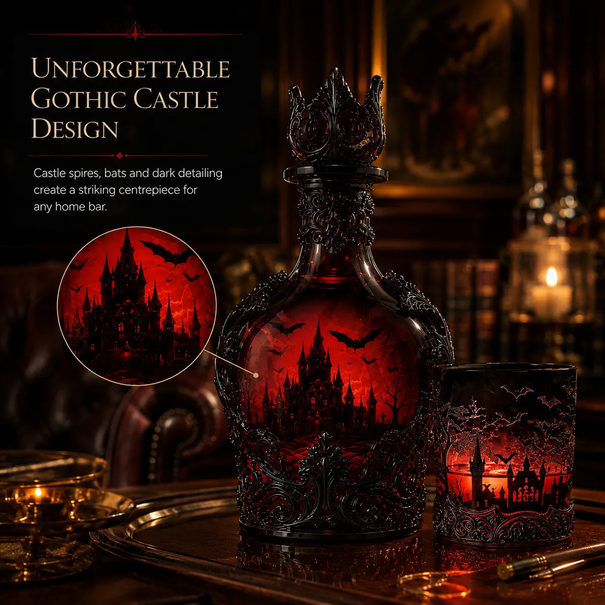 🔥Last Day 49% OFF - 🦇🍺Gothic Vampire Castle Whisky Decanter & Tumbler(📦Buy 3 Free Shipping)