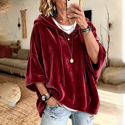 Women's Velour Oversized Hoodie 3/4 Sleeve