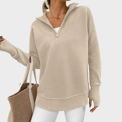 Ribbed Quarter-Zip Thumbhole Knit Pullover
