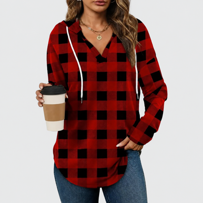 Relaxed V-Neck High-Low Tunic Hoodie